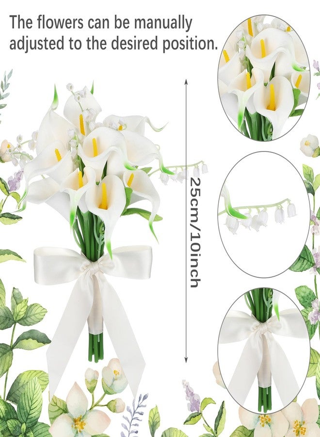 Janinka Artificial Bridesmaid Bouquets Set of 6 Calla Lily Wedding Bouquet Pre-Tied Ivory White Artificial Lily Flowers Bridal Bouquets for Bride Wedding Marriage Proposal Party Church Decoration - Image 2