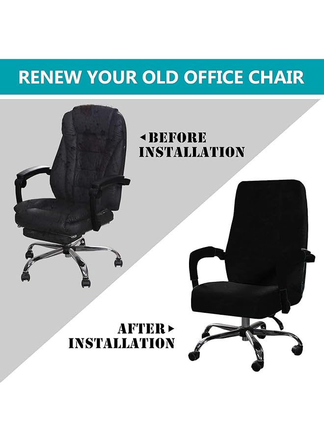 إيروريكس غطاء كرسي مكتب من المخمل، غطاء كرسي كمبيوتر، غطاء كرسي دوار قابل للتمدد، غطاء كرسي دوار قابل للإزالة، واقيات غطاء كرسي الرئيس، ظهر مرتفع، أسود كبير - Image 4