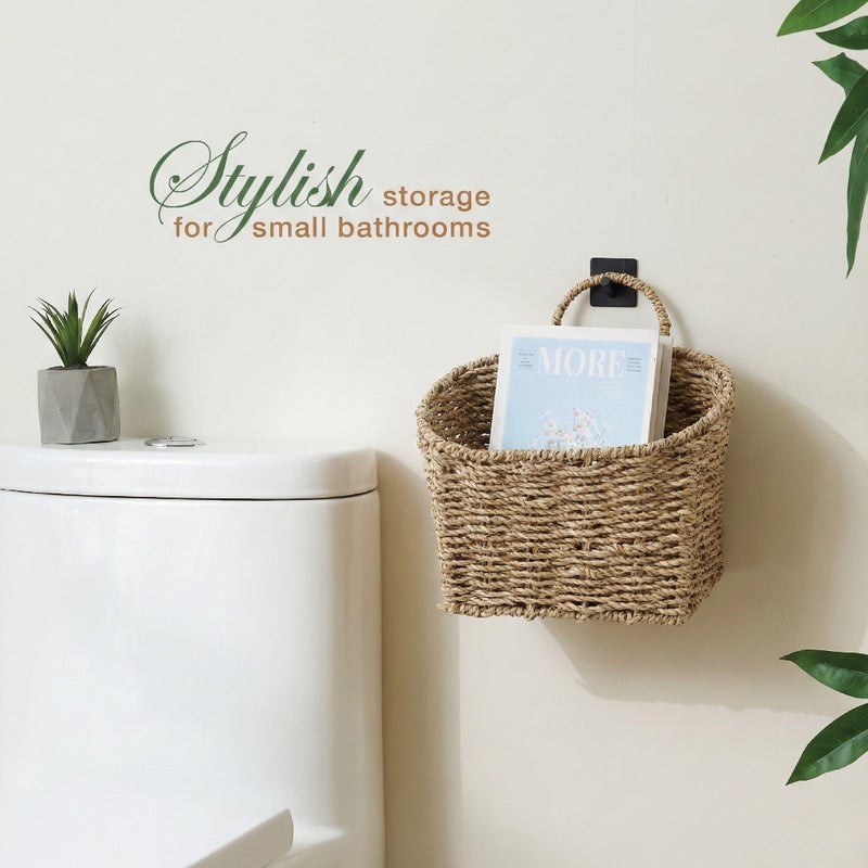84ECO Set of 2 Wicker Hanging Basket for Organizing, Front Door, Mail, Flowers - Woven Wall Baskets for Storage (Seagrass) - Image 4