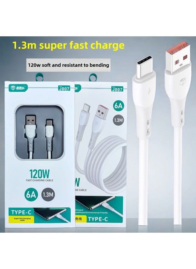 Generic Through Train 120w Super Fast Charging Data Line Is Suitable For Apple Android For huawei Mobile Phone Type-c Charging Line Fast Charging-Color:White Gray Box With Plastic Seal-Model:1.3m Suitable For iphone8/x/12/14 Fast Charging Cable J007  - Image 2