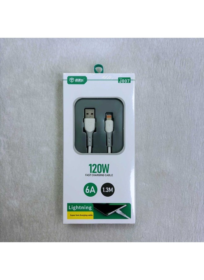 Generic Through Train 120w Super Fast Charging Data Line Is Suitable For Apple Android For huawei Mobile Phone Type-c Charging Line Fast Charging-Color:White Gray Box With Plastic Seal-Model:1.3m Suitable For iphone8/x/12/14 Fast Charging Cable J007  - Image 1