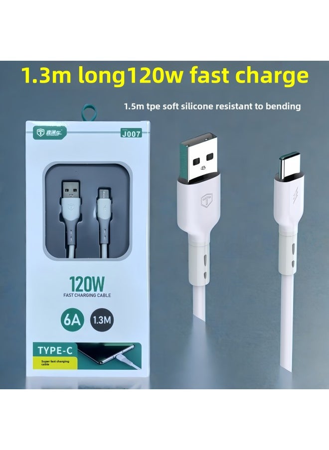 Generic Through Train 120w Super Fast Charging Data Line Is Suitable For Apple Android For huawei Mobile Phone Type-c Charging Line Fast Charging-Color:White Gray Box With Plastic Seal-Model:1.3m Suitable For iphone8/x/12/14 Fast Charging Cable J007  - Image 5