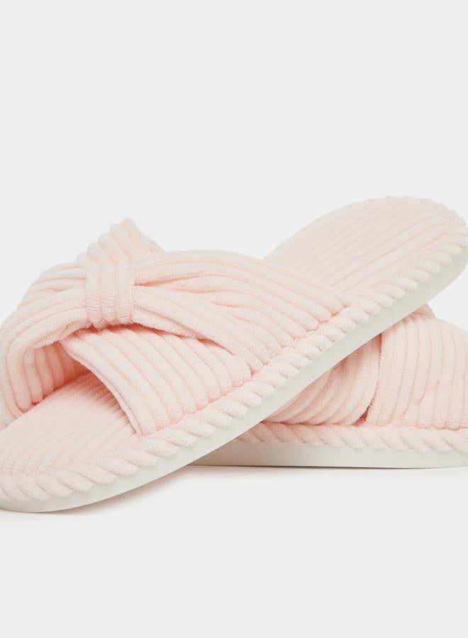 Styli Pink Cross-Over Strap Plush Bedroom Slippers - Image 4