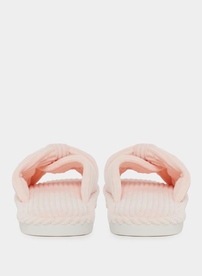 Styli Pink Cross-Over Strap Plush Bedroom Slippers - Image 5