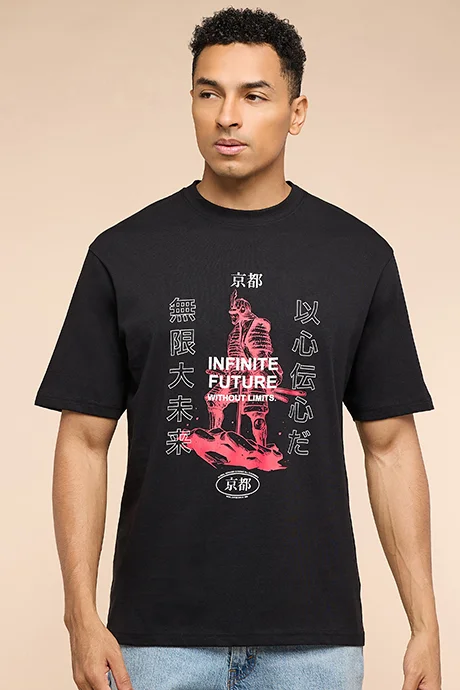أر أند بي Printed T-Shirt with Crew Neck and Short Sleeves