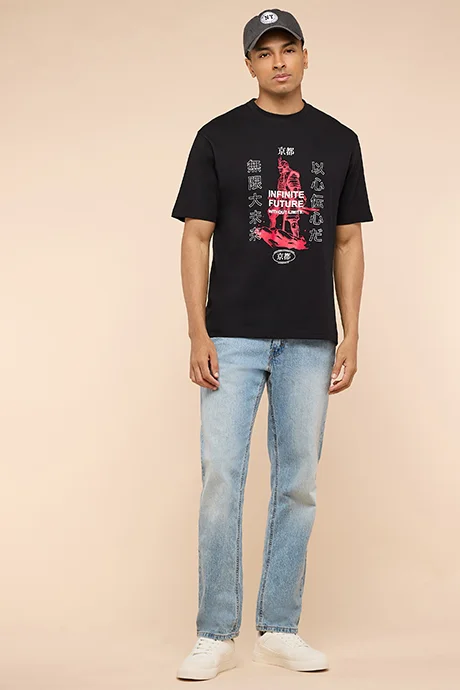 أر أند بي Printed T-Shirt with Crew Neck and Short Sleeves