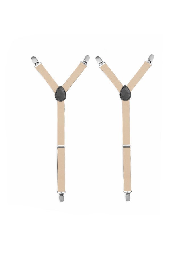 PEAKOVIA Men's Adjustable Y-Style Shirt Stays, Sock Garter Suspenders for Formal Suits, Non-Slip Metal Locking Clips - Beige - Image 2