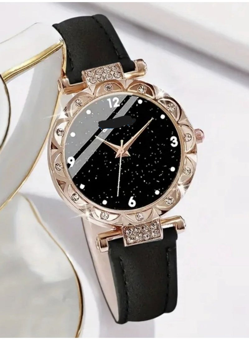 6-Piece Luxury Women’s Gift Set (Quartz Watch, Bracelets, Rings & Necklace) With Leather Strap, Crystal Accents, - Image 2