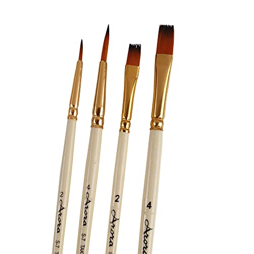 Arora 4pc Round and Flat Mix Painting Brush Set for Water Acrylic and Gauche Painting(Wood) - Image 1