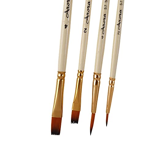 Arora 4pc Round and Flat Mix Painting Brush Set for Water Acrylic and Gauche Painting(Wood) - Image 2