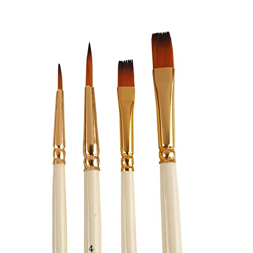 Arora 4pc Round and Flat Mix Painting Brush Set for Water Acrylic and Gauche Painting(Wood) - Image 3