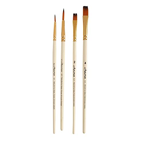 Arora 4pc Round and Flat Mix Painting Brush Set for Water Acrylic and Gauche Painting(Wood) - Image 4