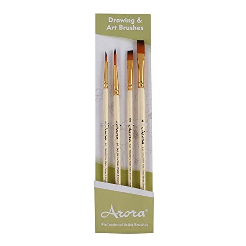 Arora 4pc Round and Flat Mix Painting Brush Set for Water Acrylic and Gauche Painting(Wood) - Image 5