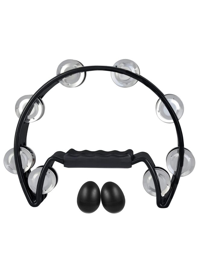 Tambourine,Metal Jingles Hand Held Percussion Half-Moon Tambourine and Egg Shakers for Kids, Adults, KTV, Party BLACK - Image 5