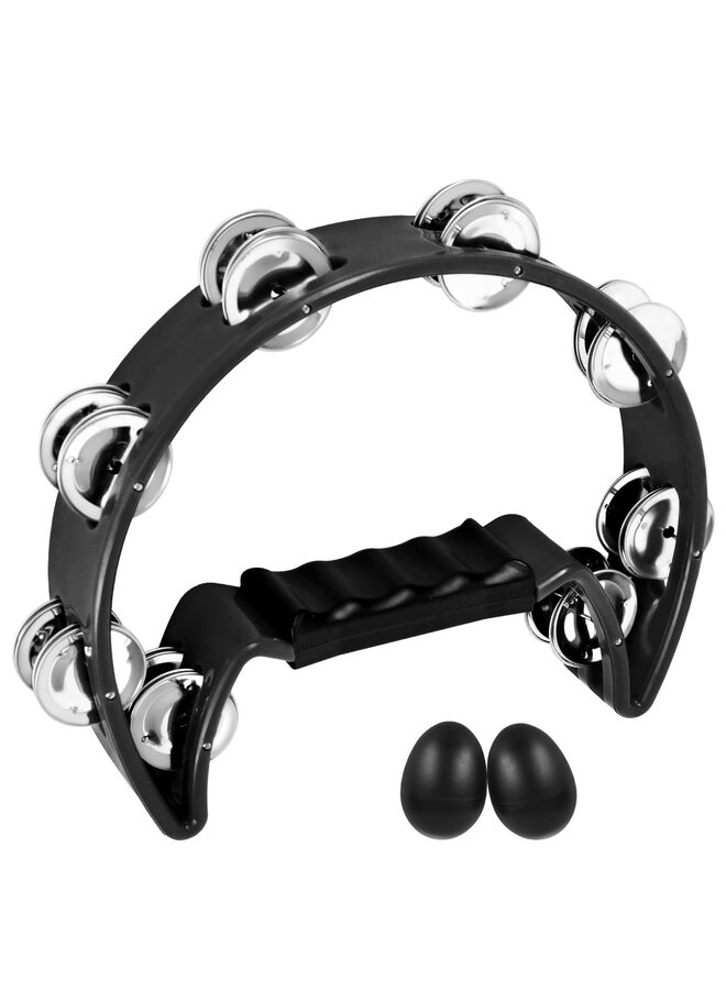 Tambourine,Metal Jingles Hand Held Percussion Half-Moon Tambourine and Egg Shakers for Kids, Adults, KTV, Party BLACK - Image 1