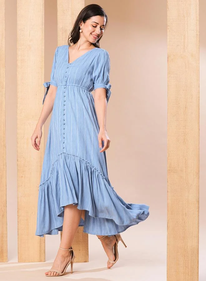 جلو باص فستان طويل بحافة واسعة غير متماثلة الطول