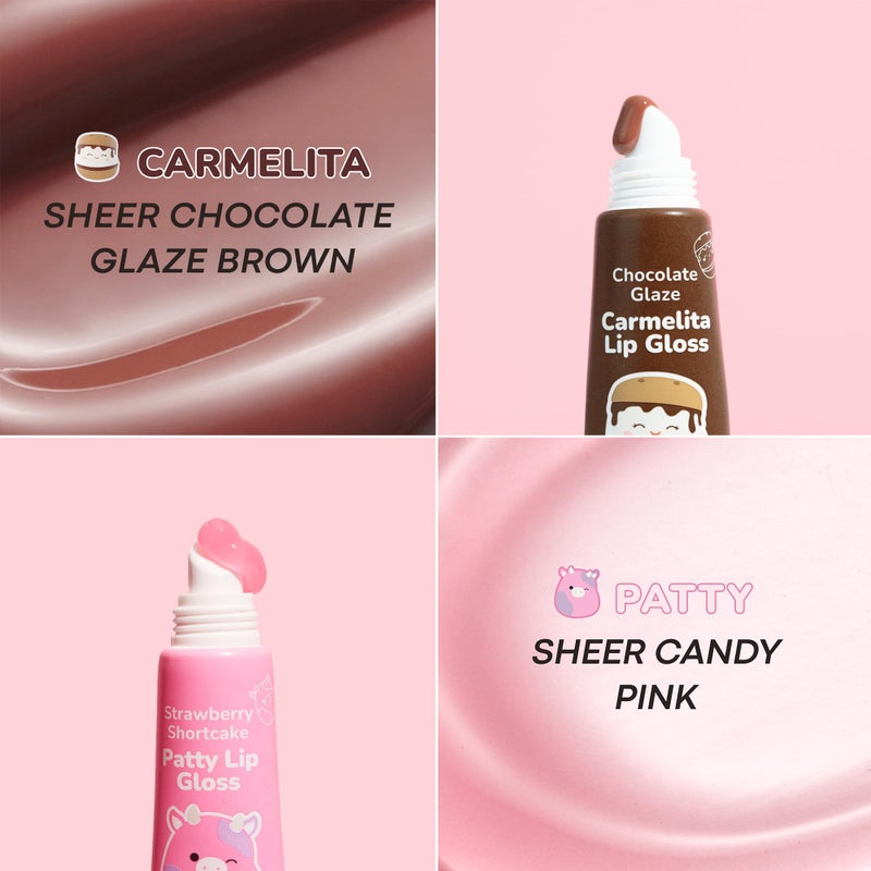 TONYMOLY x Squishmallows Lip Gloss Gift Set â€“ 2pc Pattyâ€™s Strawberry Shortcake & Carmelitaâ€™s Chocolate Glaze Keychain Duo, Hydrating Gloss, Holiday Limited Edition - Image 4