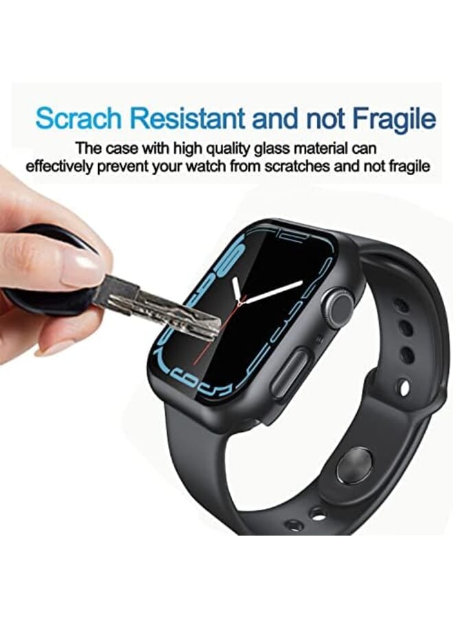 سمايلنج عبوتان من حافظة الكمبيوتر الصلبة المتوافقة مع ساعة 45 ملم السلسلة 7 مع واقي شاشة من الزجاج المقوى عالي الدقة وغطاء حماية كامل مضاد للخدوش وحساسية لمس عالية لساعة Iwatch Space باللون الأسود - Image 2