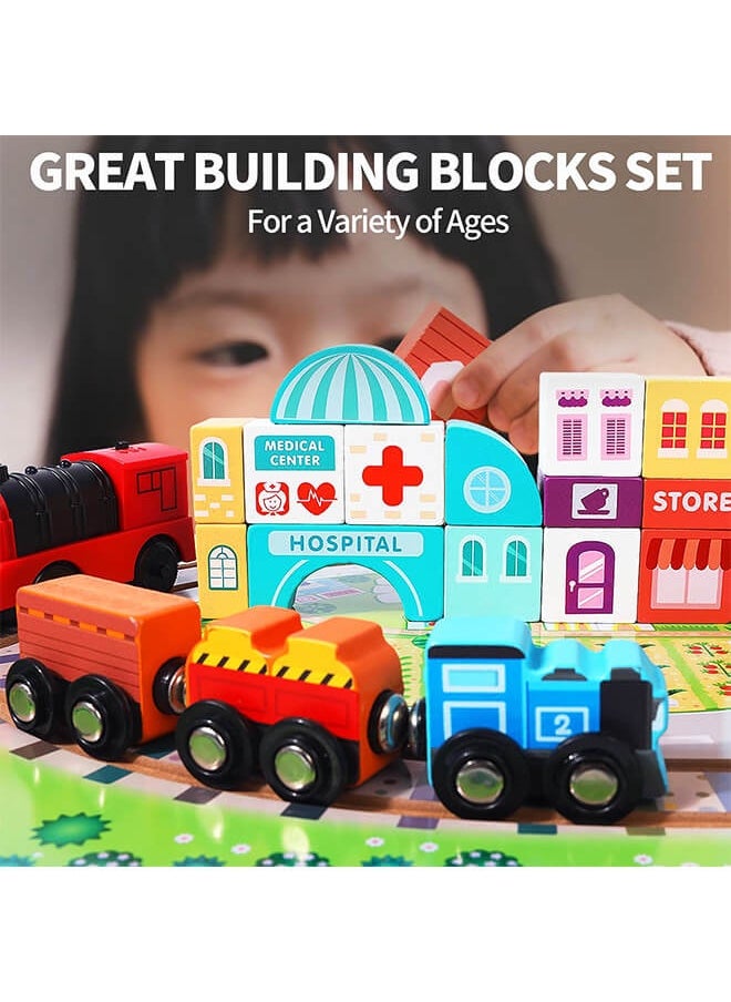 Aurlar Deluxe Wooden Train & City Building Block Set, Portable Educational Toy for Toddlers & Kids Ages 3+, Fun Learning & Gift for Boys & Girls  - Image 2