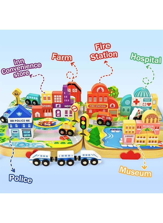 الأورلار مجموعة قطار خشبي وكتل بناء المدينة الفاخرة، لعبة تعليمية محمولة للأطفال من عمر 3 سنوات فما فوق، تعلم ممتع وهدايا للأولاد والبنات - Image 4
