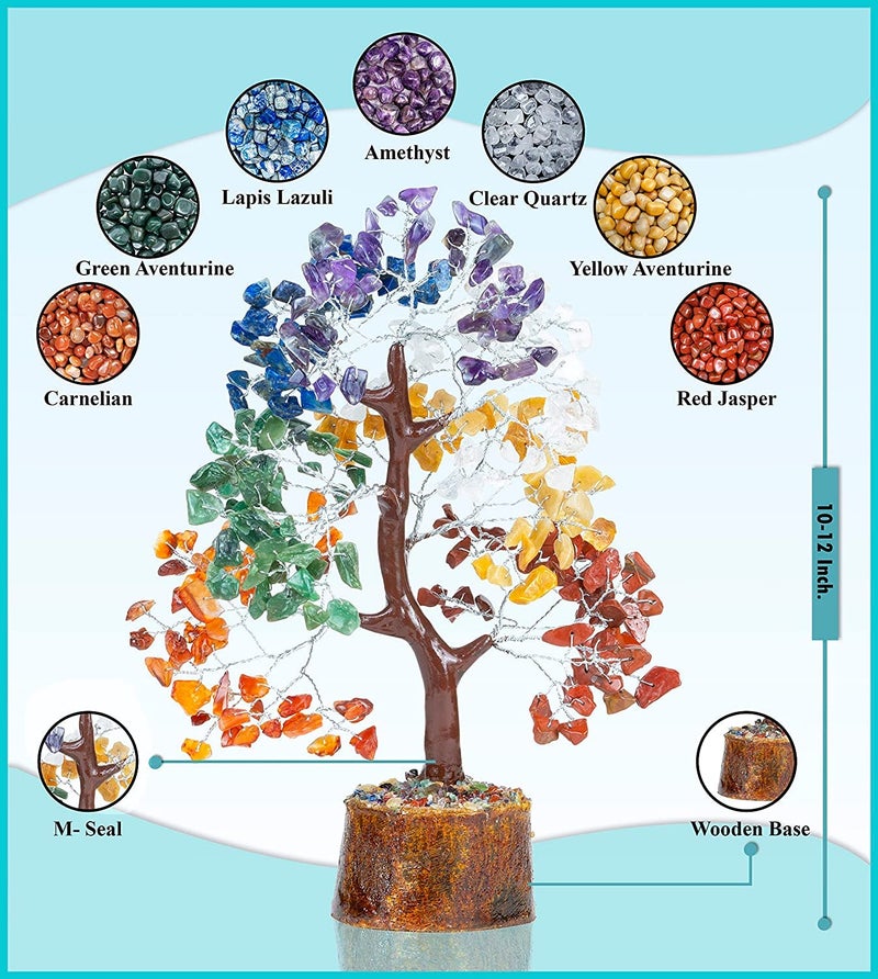 HindCraft Seven Chakra Tree Good Luck Tree for Home Office Decor Artificial Tree for Living Room Hall Table Decoration Gift for Men Women Anniversary Birthday 8 Inch 200 Beads - Image 3