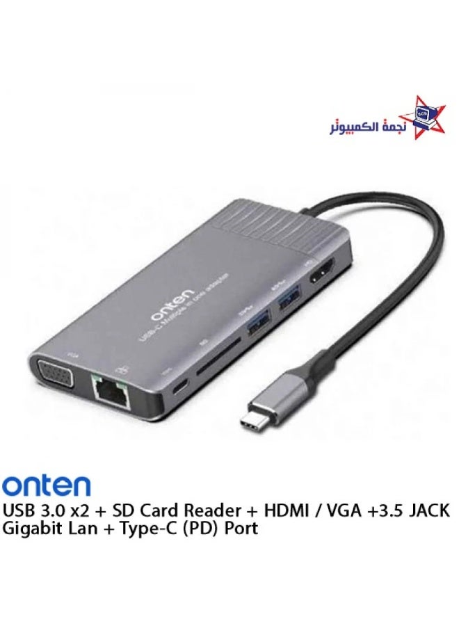 onten Type-C Multi-Function Dock Station - Ethernet, VGA, SD Card, USB 3.0 Ports, HDMI - Image 2