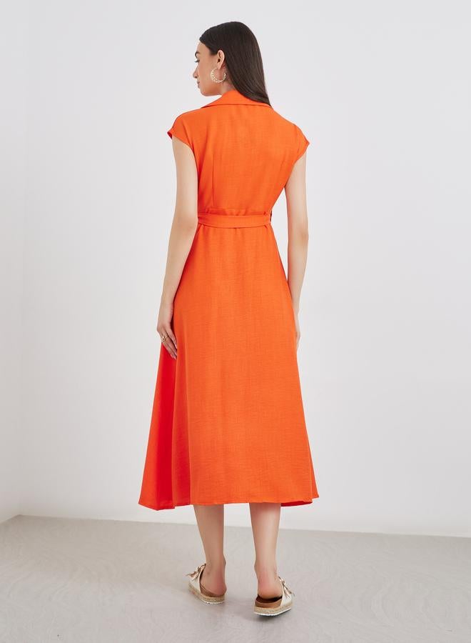 تايك تو فستان نسائي برتقالي بدون أكمام بياقة ملفوفة متوسط الطول - Image 5