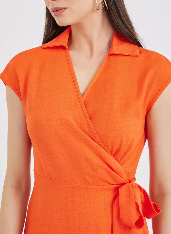 Take Two Take Two Women Orange Sleeveless Wrap Midi Dress