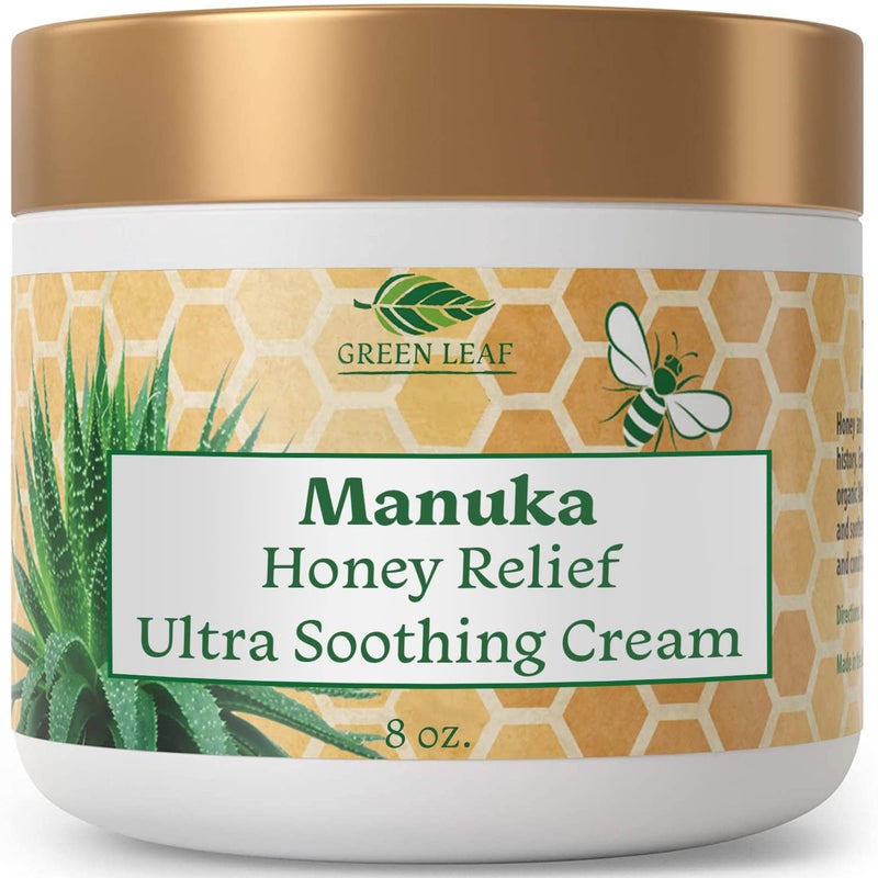 Green Leaf Naturals - Manuka Honey Face Cream - 8oz -Aloe Vera - Jojoba Oil Infused - Body Cream - Gluten Free Moisturizer for Kids & Adults - Nourishing Skin Care - Image 1