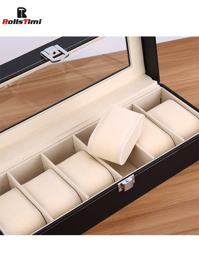 رولستيمي مشاهدة المنظم حالة-6 فتحات الجلود ووتش مربع مع الزجاج الحقيقي نافذة ، مجوهرات تخزين عرض حالة - Image 4