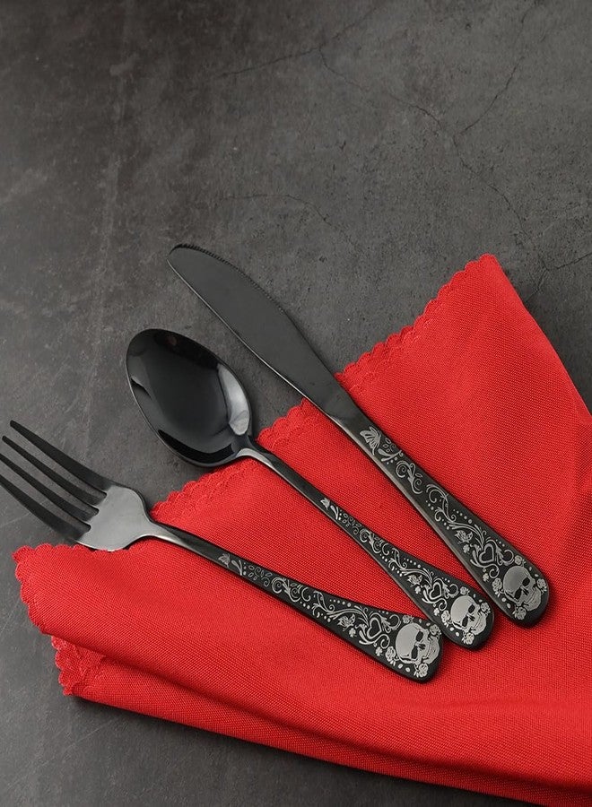 MUJINON Skull Black Silverware Set for 4, 20-Piece Black Flatware Set, Gothic Skeleton Cutlery for Decoration, Halloween, Christmas, Party, Gift, Housewarming - Image 5
