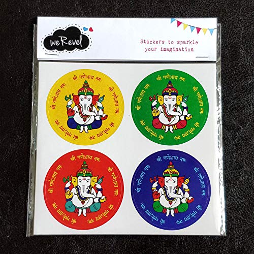 weRevel Shree Ganesha Decorative Party Stickers, 40 Count, 2 Inches, Round, 4 Traditional Colors - Image 2