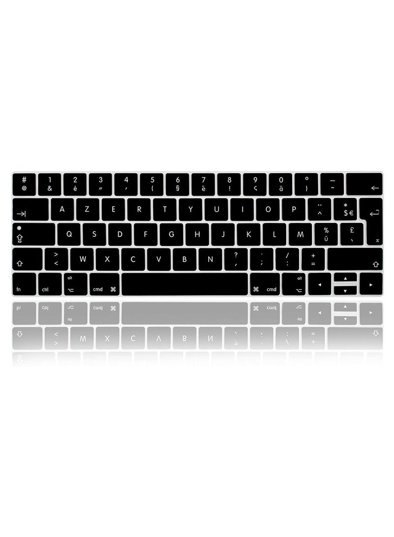 AMM Ultra Thin French Premium Silicone Skin Keyboard Protector for Apple MacBook Pro with Touch Bar 13" 15" Model A1706/A1707/A1989/A1990/A2159 Release 2016/2017/2018/2019 UK Layout Black - Image 1
