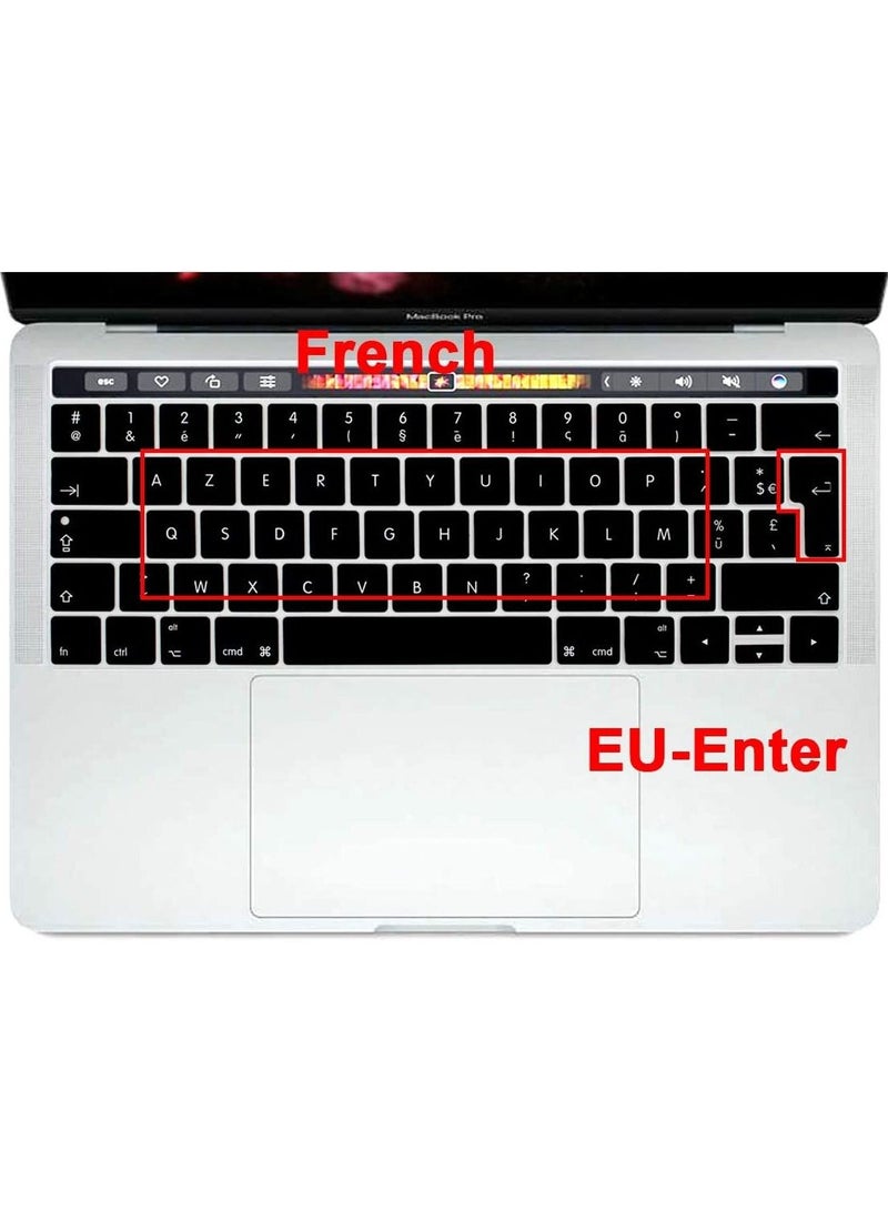 AMM Ultra Thin French Premium Silicone Skin Keyboard Protector for Apple MacBook Pro with Touch Bar 13" 15" Model A1706/A1707/A1989/A1990/A2159 Release 2016/2017/2018/2019 UK Layout Black - Image 3