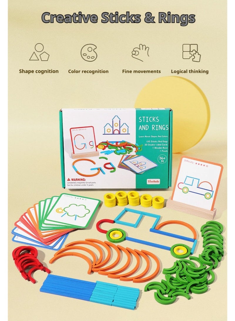 Children's early education wooden intellectual logic thinking training creative stick circular puzzle toy - Image 2