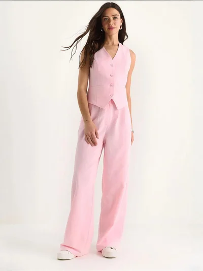 Bianco Lucci LUCCI V-neck Vest and Wide Leg Pants Two-Piece Coord Set