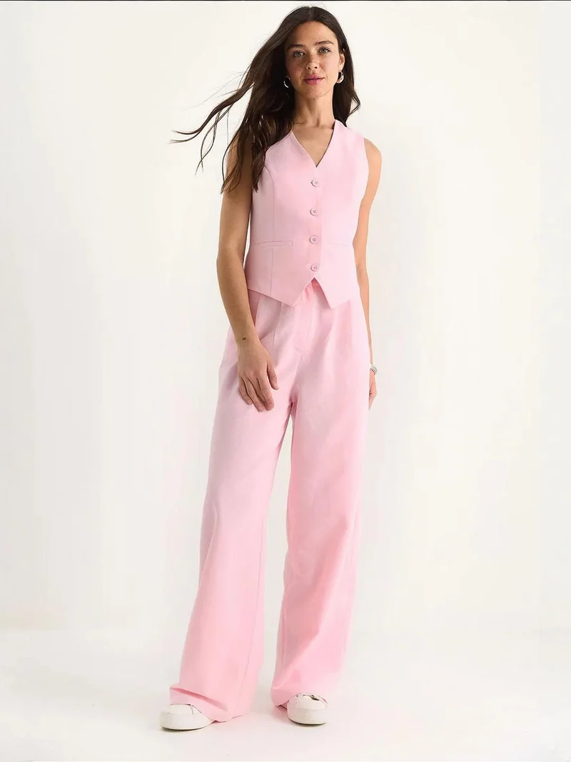 LUCCI V-neck Vest and Wide Leg Pants Two-Piece Coord Set