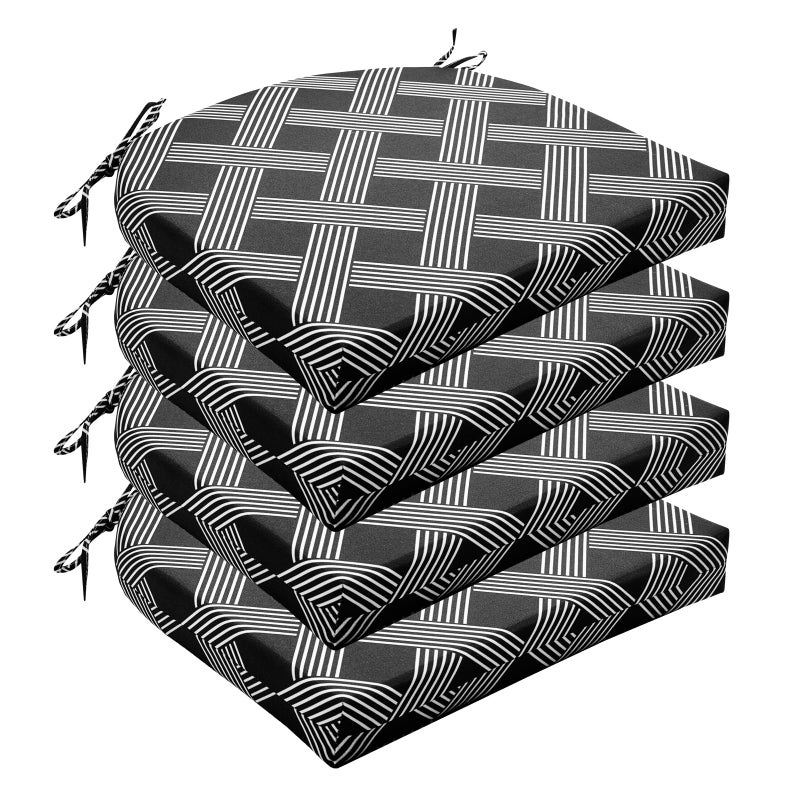Wellsin Outdoor Chair Cushions for Patio Furniture  Patio Chair Cushions Set of 4  Water Resistant Round Corner Outdoor Seat Cushions 17X16X2 Black Geometry