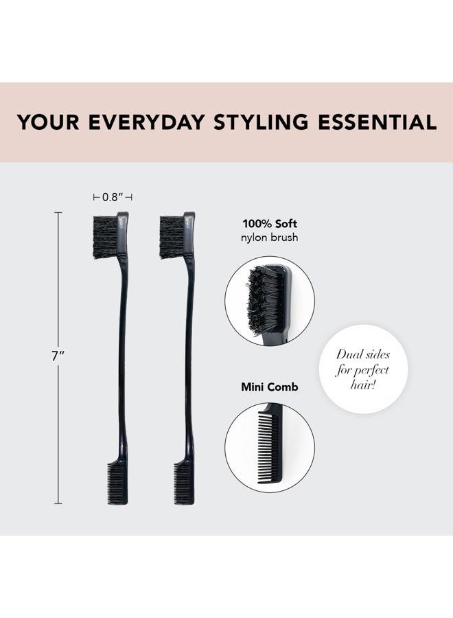 Kitsch Double-Sided Edge Fixer and Hair Styling Brush Set - Soft Nylon Bristles, Dual Edges for Grooming and Taming Flyaways, Combo Pack 2 Pieces (Black) - Image 2