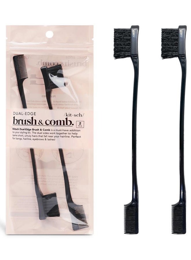 Kitsch Double-Sided Edge Fixer and Hair Styling Brush Set - Soft Nylon Bristles, Dual Edges for Grooming and Taming Flyaways, Combo Pack 2 Pieces (Black) - Image 1