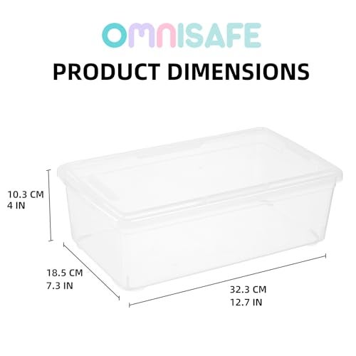 OMNISAFE Stackable Plastic Storage Shoebox, BPA-Free Nestable Container with Latching Lid to Organize Shoes, See-Through Box for Home and Office, Multi-Purpose Clear Bins (12 Pack 6 Quart) - Image 2