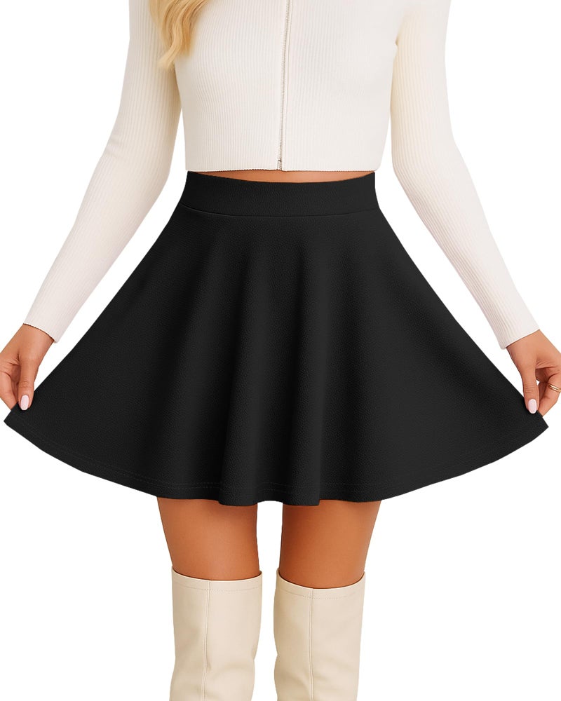 CHICGAL Mini Skirts for Women Casual Flowy Pleated Skater Skirt Summer Basic High Waisted Short Skirt(Black, L) - Image 4