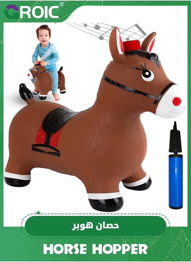 GROIC Bouncy Horse Hopper with Music,Ride on Rubber Horse for Active,Inflatable Horse Toy,Inflatable Jumping Hopping Horse,Bouncing Farm Animals  - Image 1