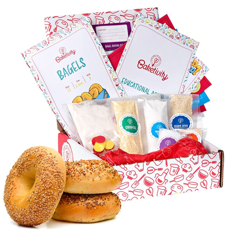 Baketivity Kids Baking Set Meal Cooking Party Supply Kit for Teens Real Fun Little Junior Chef Essential Kitchen Lessons Includes PreMeasured Ingredients Baketivity Kit Bagels