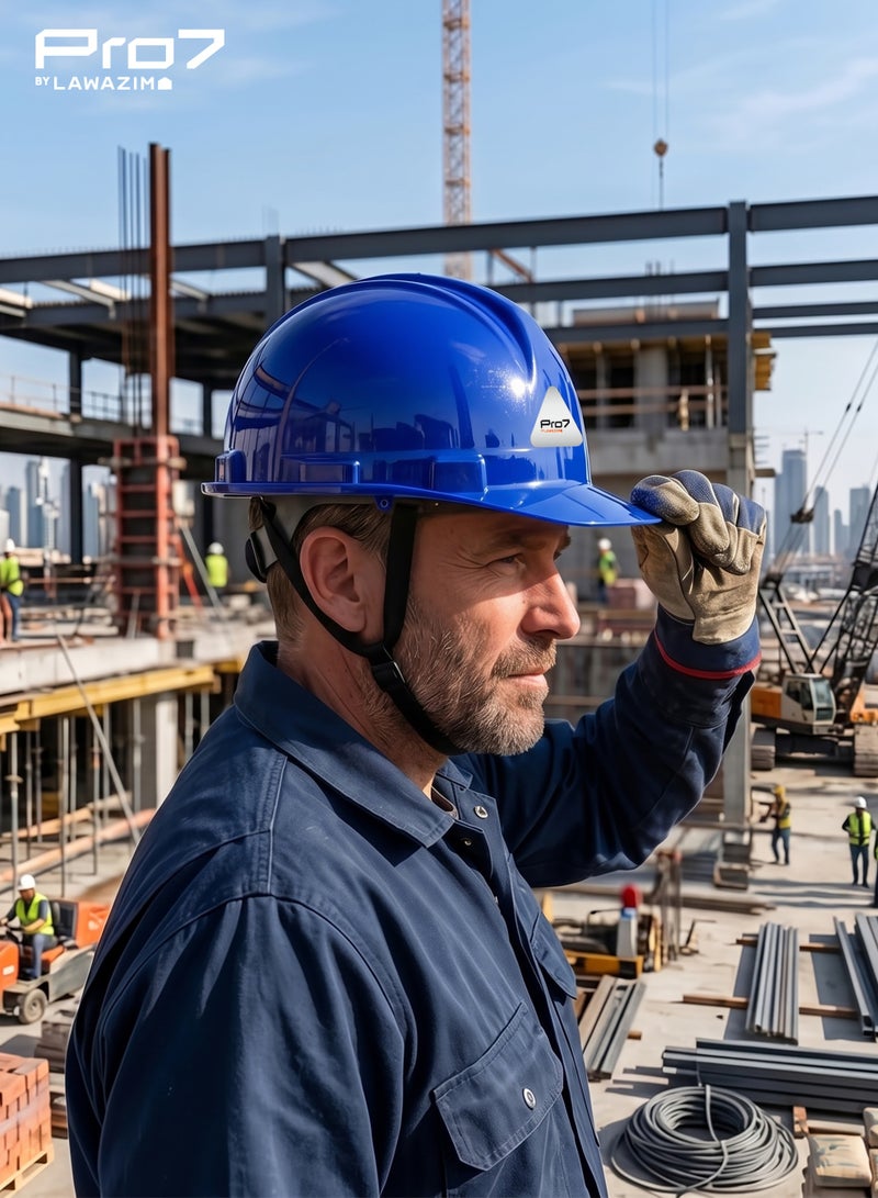 LAWAZIM Deluxe Safety Helmet - Blue - HDPE Hard Hat with Reinforced Shell, 4-Point Suspension, Sweatband, and Adjustable Chin Strap - Ideal for Construction, Industrial, Warehouse, and Maintenance Use - Image 5