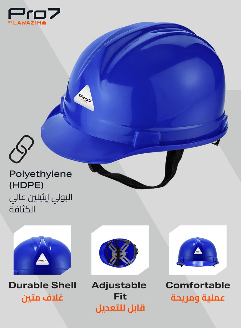 LAWAZIM Deluxe Safety Helmet - Blue - HDPE Hard Hat with Reinforced Shell, 4-Point Suspension, Sweatband, and Adjustable Chin Strap - Ideal for Construction, Industrial, Warehouse, and Maintenance Use - Image 2
