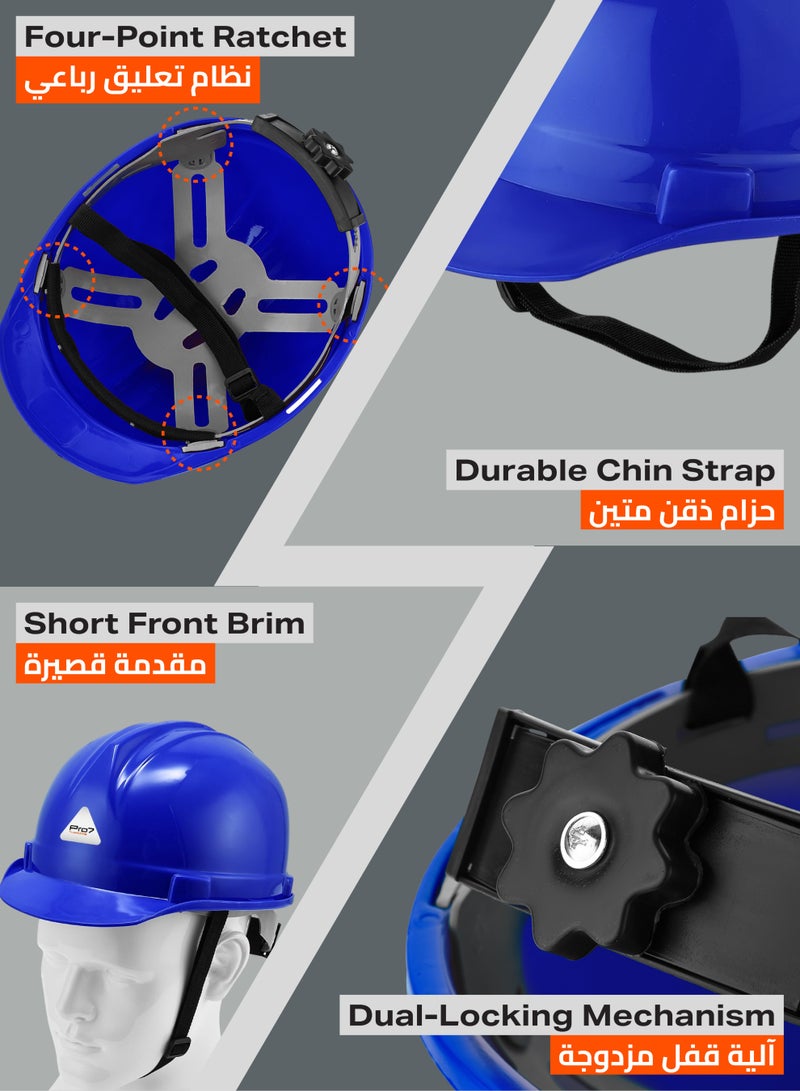 LAWAZIM Deluxe Safety Helmet - Blue - HDPE Hard Hat with Reinforced Shell, 4-Point Suspension, Sweatband, and Adjustable Chin Strap - Ideal for Construction, Industrial, Warehouse, and Maintenance Use - Image 3