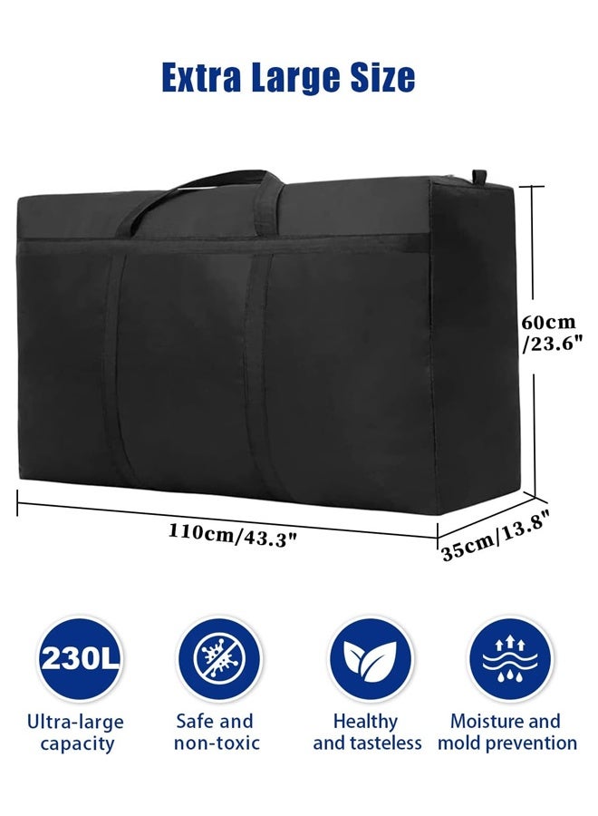 DUNISO 2Pcs Oxford Storage Bags，Extra Large Moving Bags with Strong Zippers & Carrying Handles，Space Saving, Portable and Foldable, for Moving, Traveling, Business，110*60*35cm，Black - Image 2
