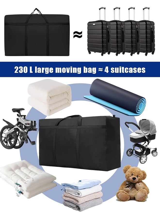 DUNISO 2Pcs Oxford Storage Bags，Extra Large Moving Bags with Strong Zippers & Carrying Handles，Space Saving, Portable and Foldable, for Moving, Traveling, Business，110*60*35cm，Black - Image 3