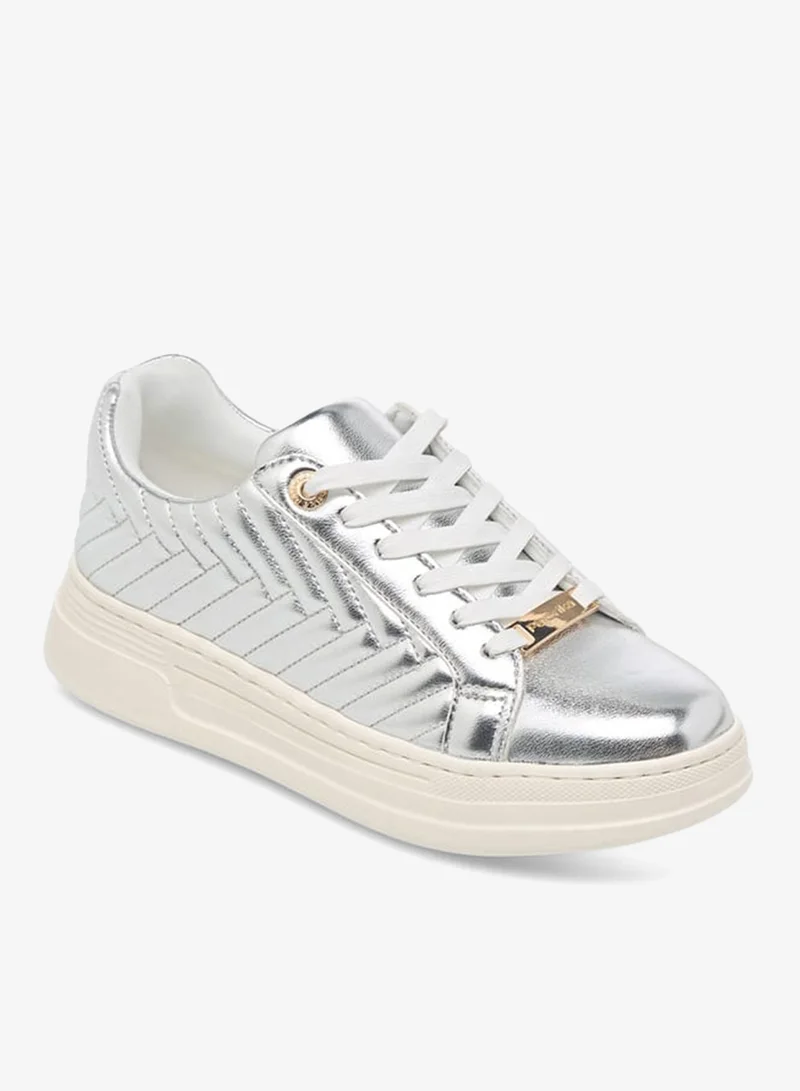 Paprika Women's Quilted Metallic Sneakers With Lace-Up Closure